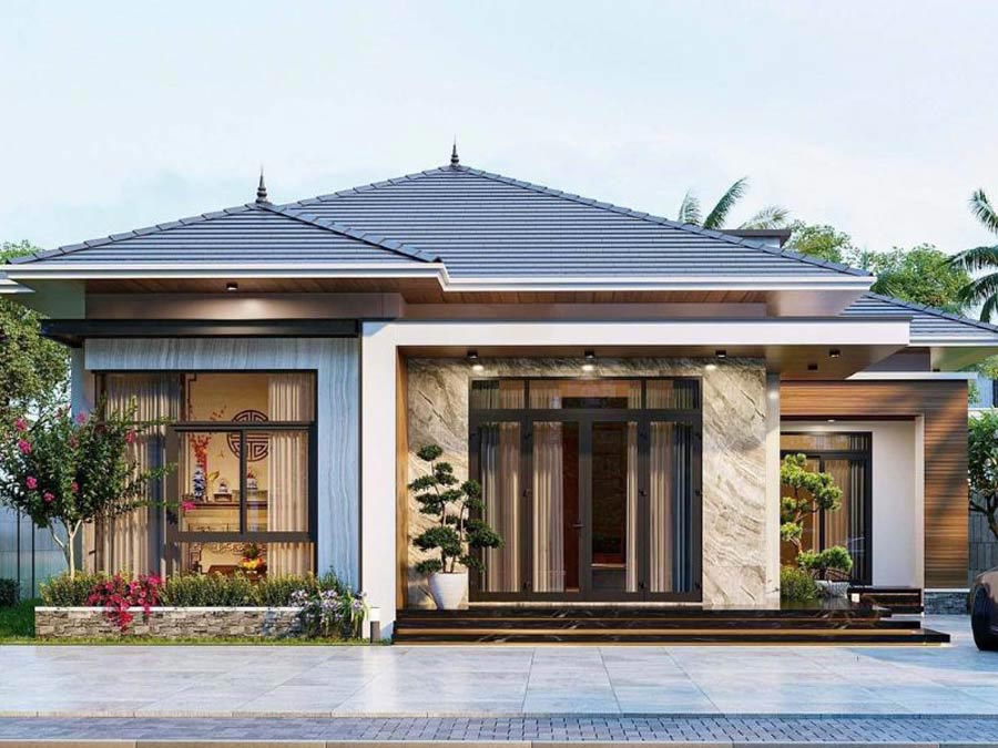 Mẫu thiết kế nhà 100m2 1 tầng mái Nhật
