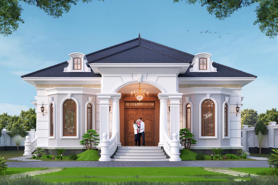 Thiết kế nhà 100m2 1 tầng tân cổ điển