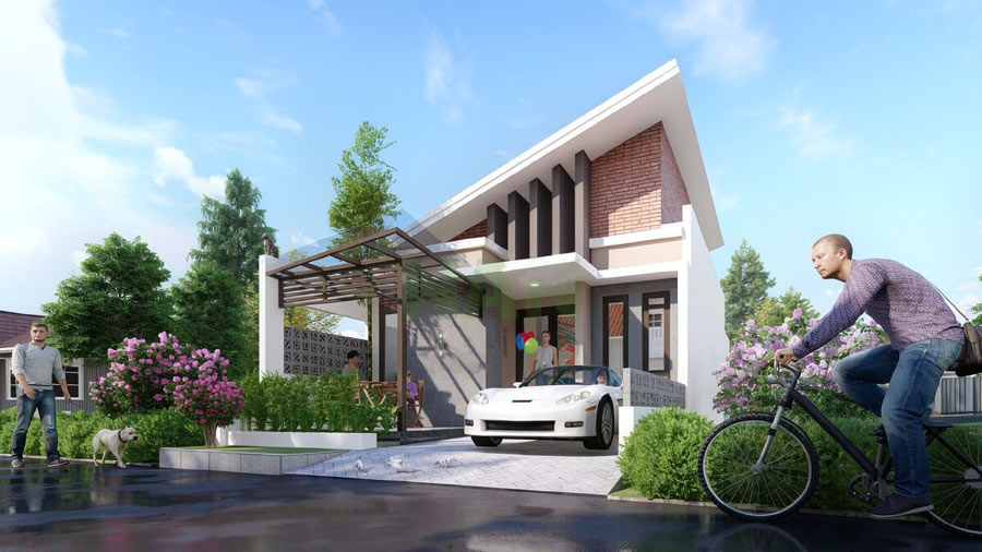 Thiết kế nhà 60m2 1 tầng mái lệch độc đáo