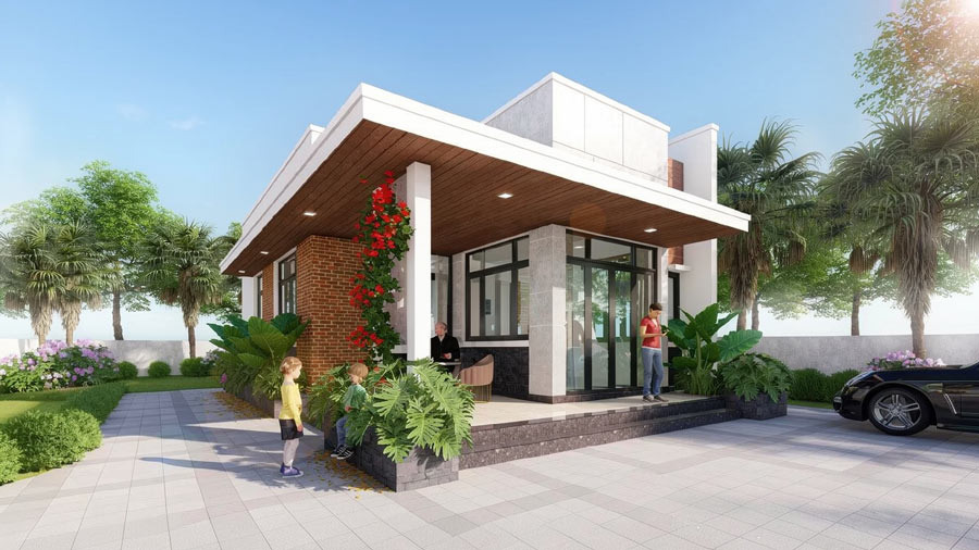 Thiết kế nhà 1 tầng 70m2 chữ L