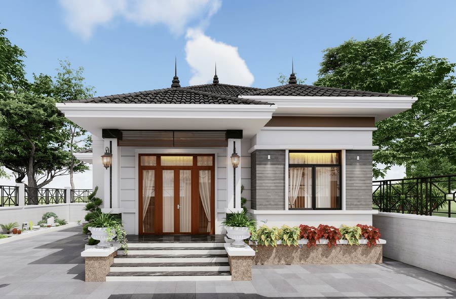 Mẫu thiết kế nhà 1 tầng 90m2 2 phòng ngủ