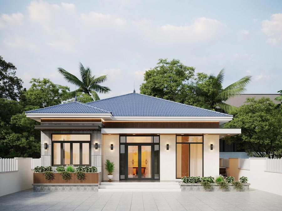 Mẫu nhà 90m2 1 tầng 3 phòng ngủ