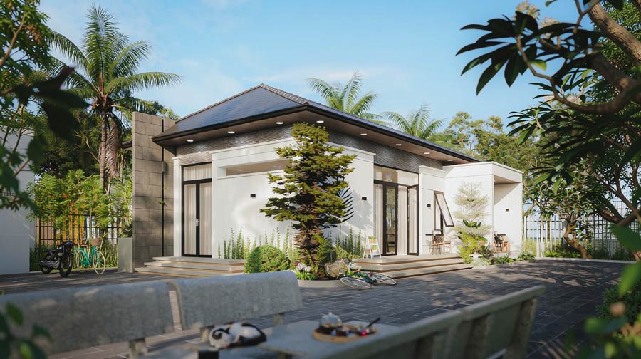 Thiết kế nhà 1 tầng 90m2 hiện đại