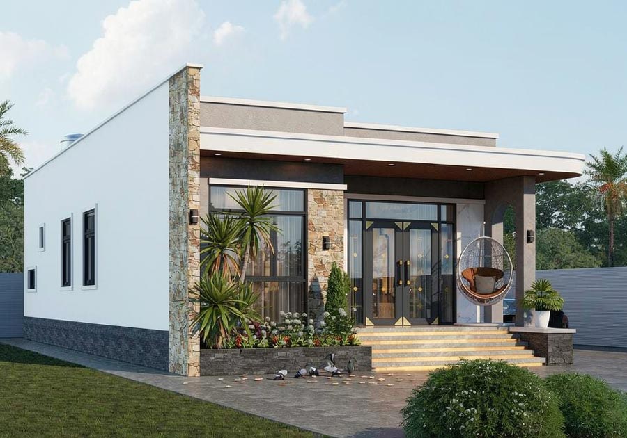 Thiết kế nhà 90m2 1 tầng mái bằng