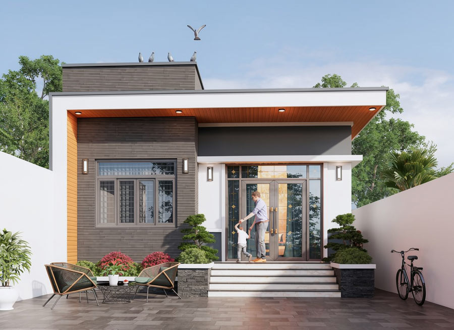 Thiết kế nhà 90m2 1 tầng mái bằng