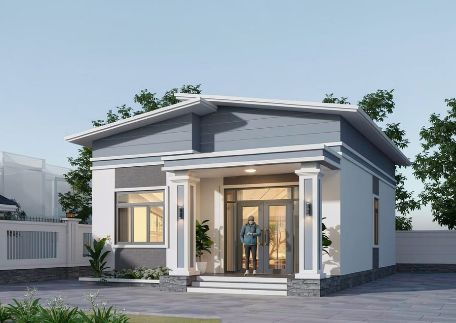 Thiết kế nhà 90m2 1 tầng mái lệch