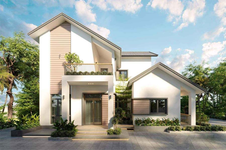 Mẫu nhà 80m2 2 tầng 4 phòng ngủ có sân vườn