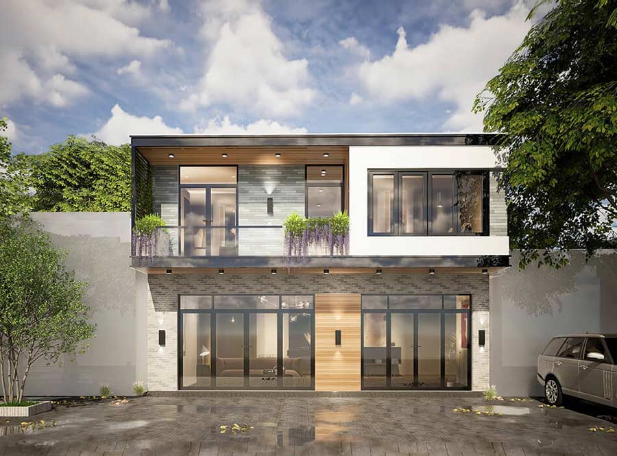 Mẫu nhà khung thép 2 tầng 80m2