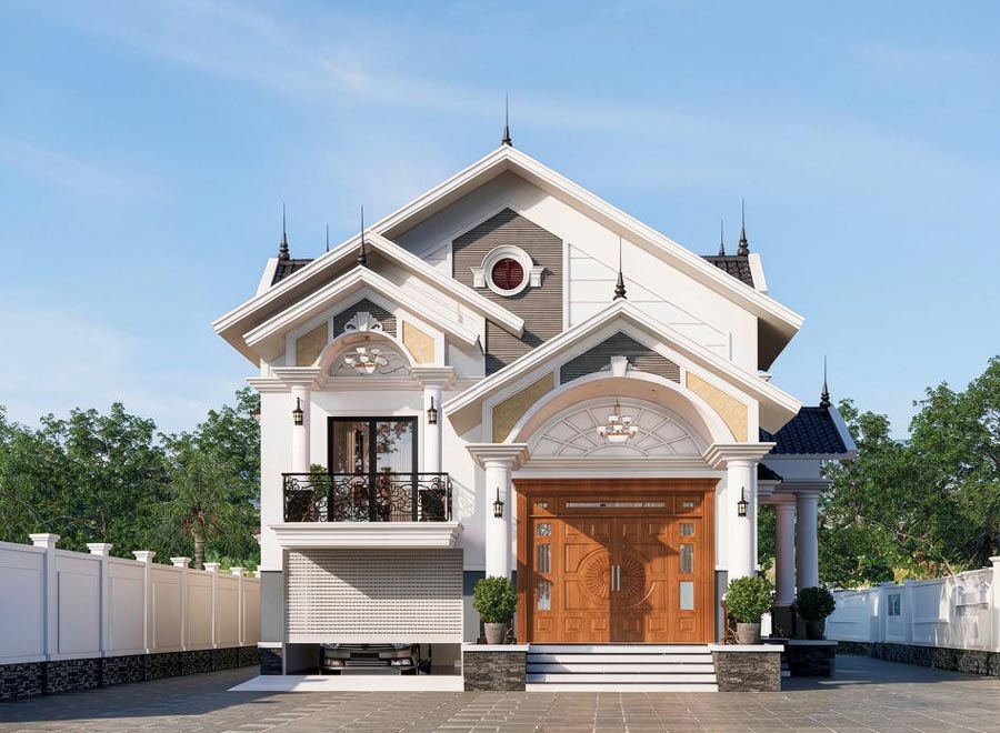 Thiết kế nhà 1 tầng mái Thái có gác lửng