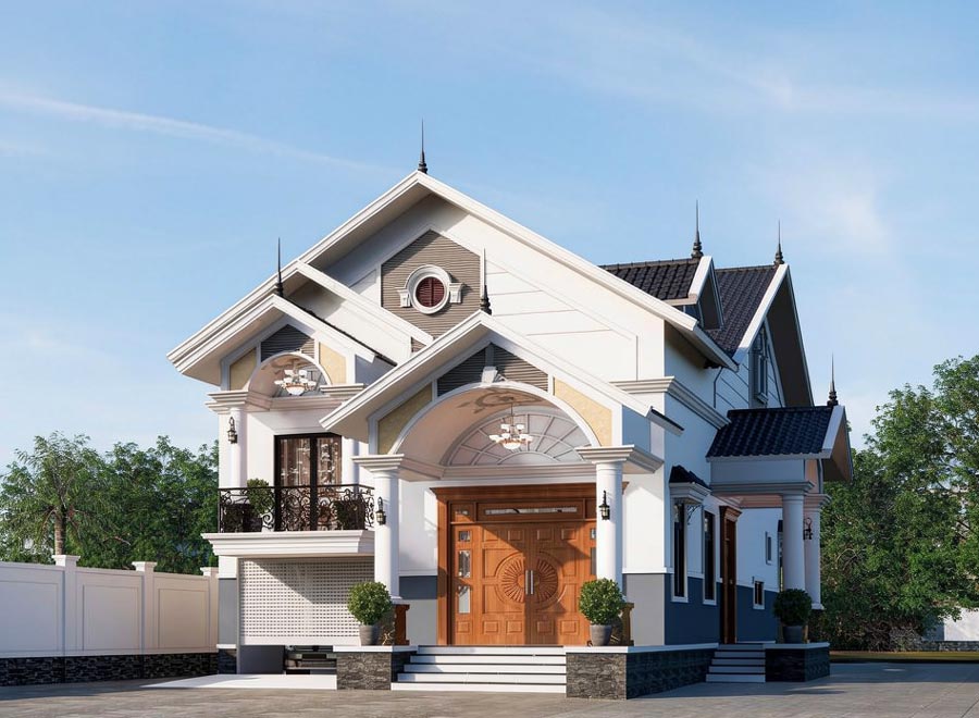 Thiết kế nhà 1 tầng mái Thái có gác lửng