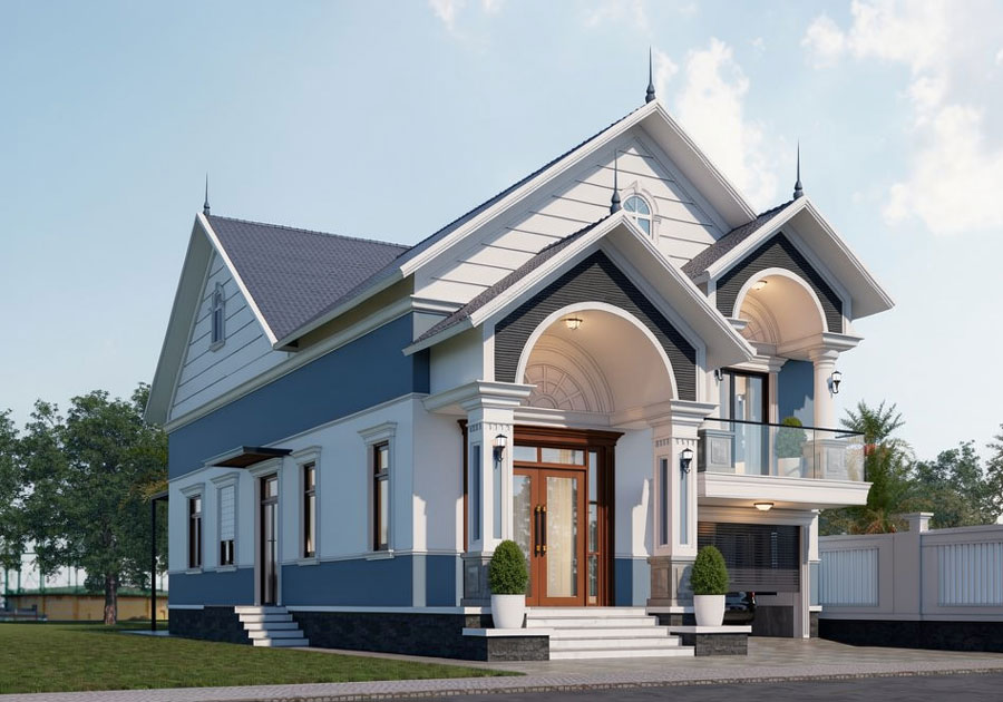 Thiết kế nhà 1 tầng mái Thái có gác lửng