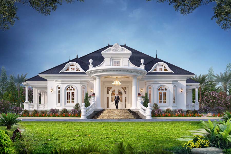 Thiết kế nhà 1 tầng mái Thái kiểu Pháp