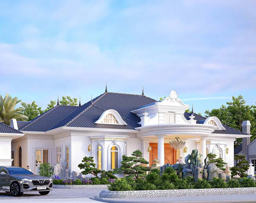 Thiết kế nhà 1 tầng mái Thái kiểu Pháp