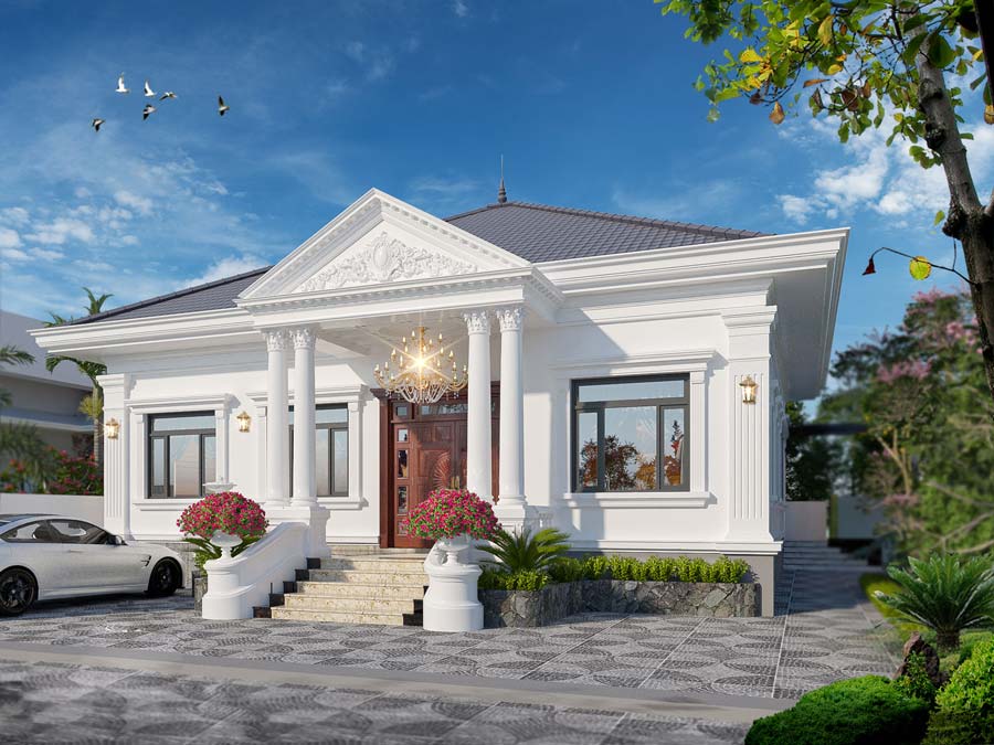 Thiết kế nhà 1 tầng mái Thái kiểu Pháp