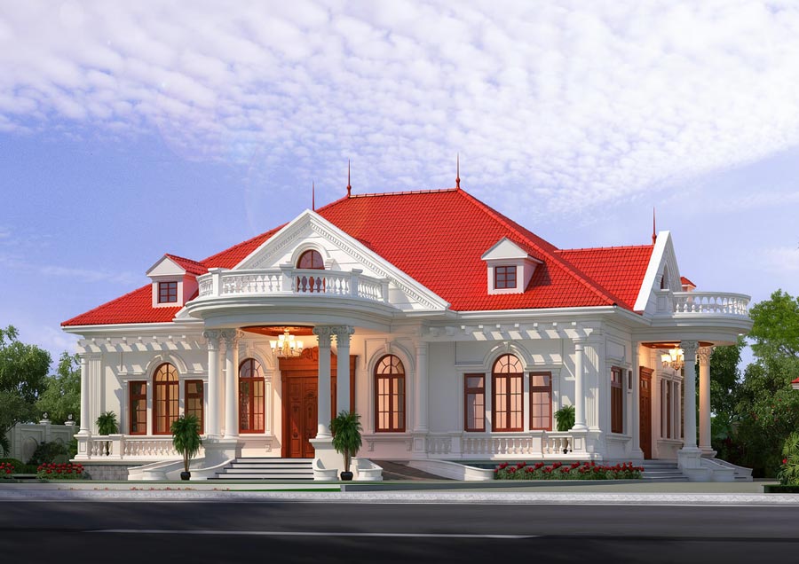 Thiết kế nhà 1 tầng mái Thái kiểu Pháp