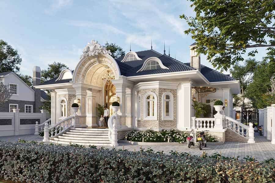 Thiết kế nhà 1 tầng mái Thái kiểu Pháp