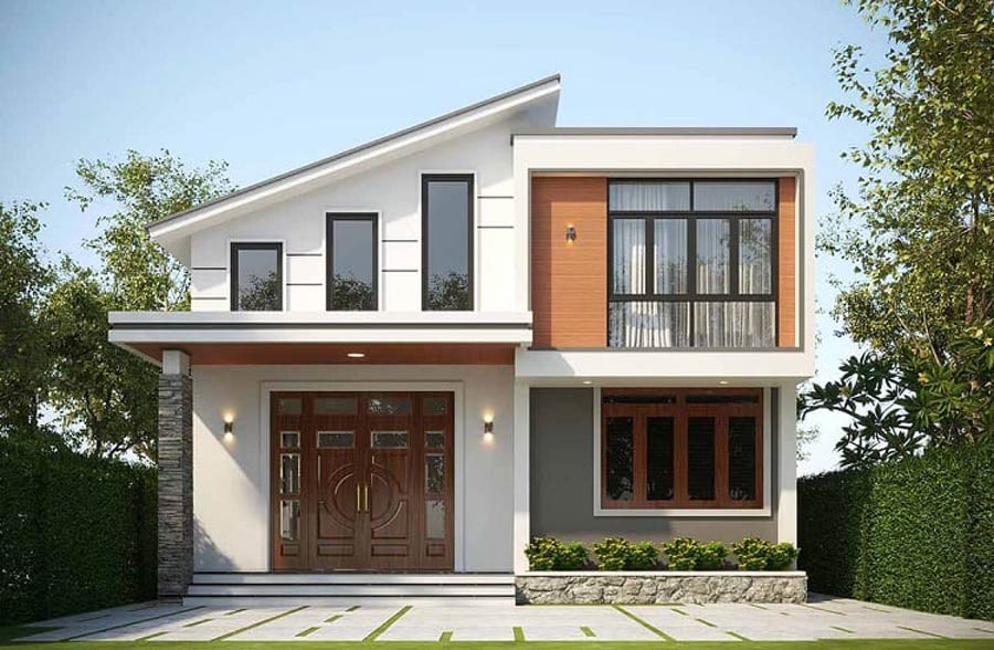 Mẫu nhà mái lệch 1 tầng có gác lửng