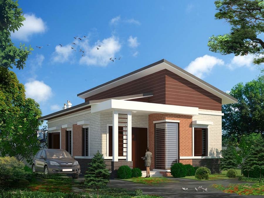 Mẫu thiết kế nhà mái lệch 1 tầng ở nông thôn