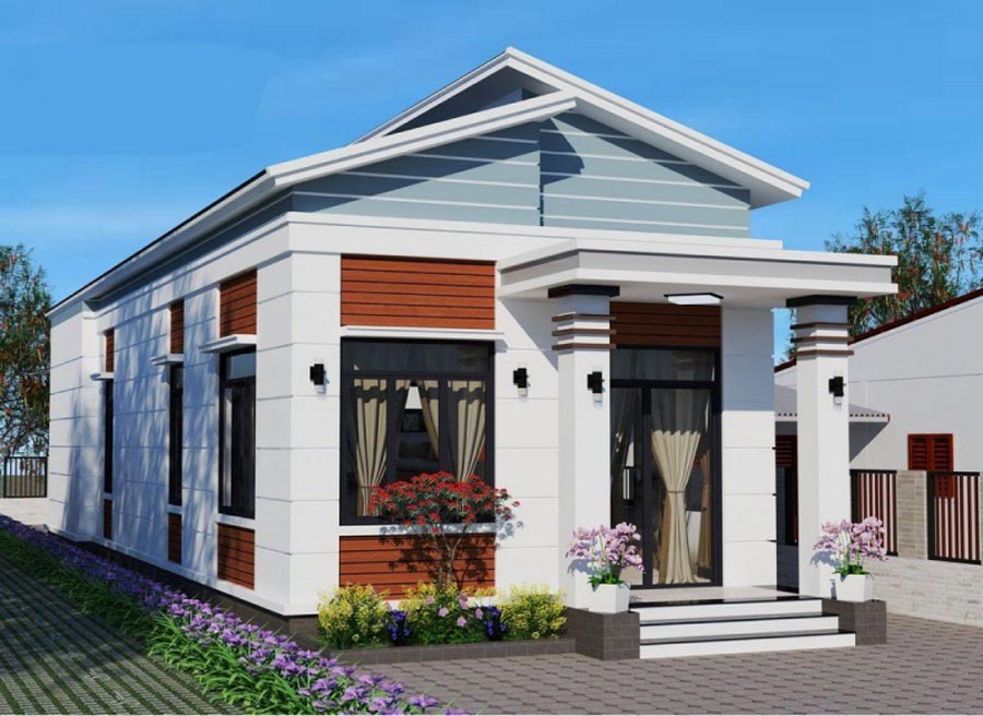 Mẫu thiết kế nhà mái lệch 1 tầng ở nông thôn