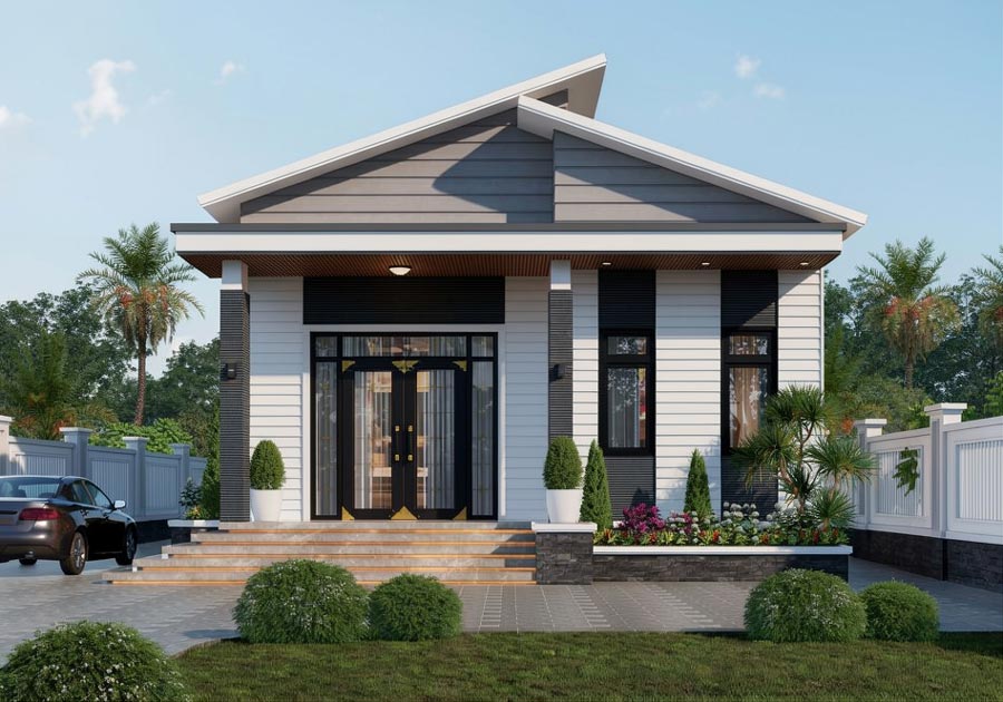 Mẫu thiết kế nhà mái lệch 1 tầng ở nông thôn