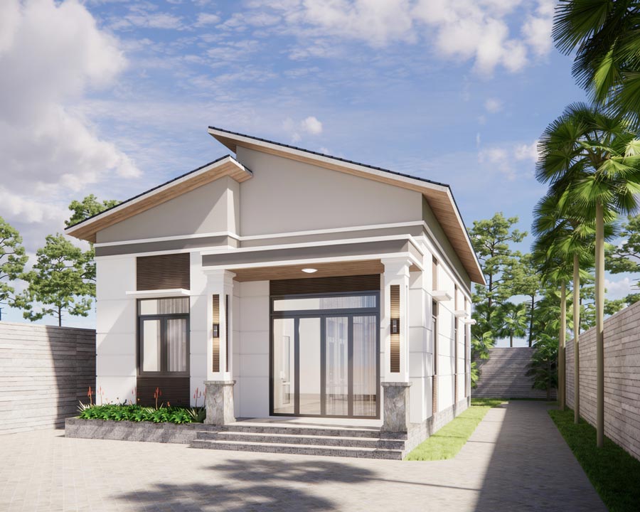 Mẫu thiết kế nhà mái lệch 1 tầng ở nông thôn