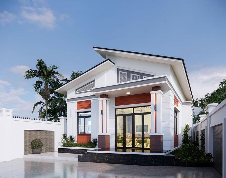 Mẫu thiết kế nhà mái lệch 1 tầng ở nông thôn