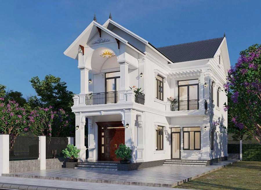 Thiết kế nhà mái Thái 2 tầng chữ L 100m2