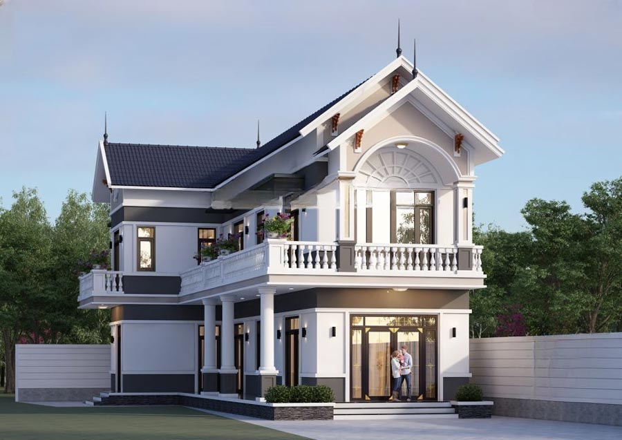 Thiết kế nhà mái Thái 2 tầng chữ L 200m2