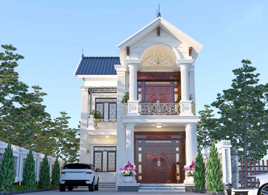 Mẫu thiết kế nhà mái Thái 2 tầng chữ L 3 phòng ngủ