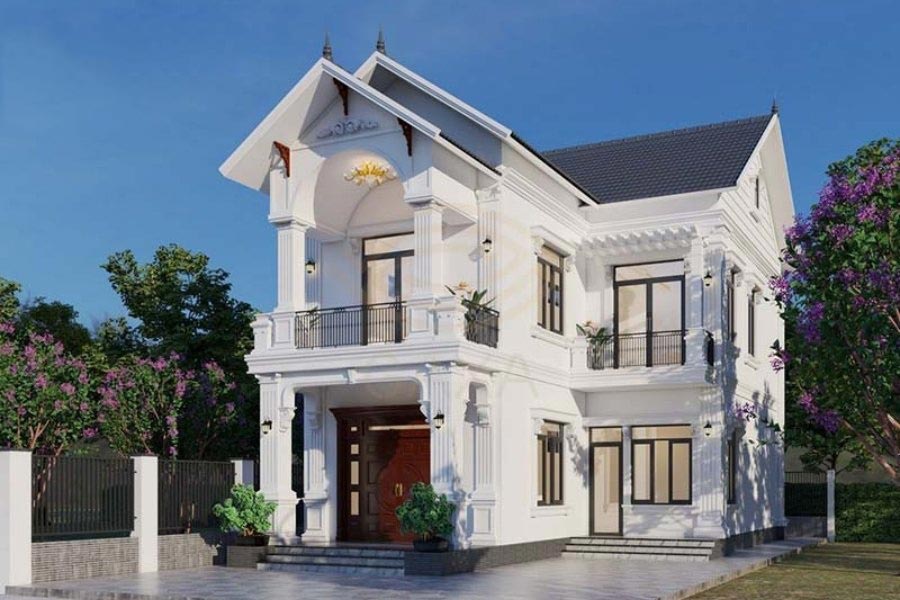 Mẫu thiết kế nhà mái Thái 2 tầng chữ L 3 phòng ngủ