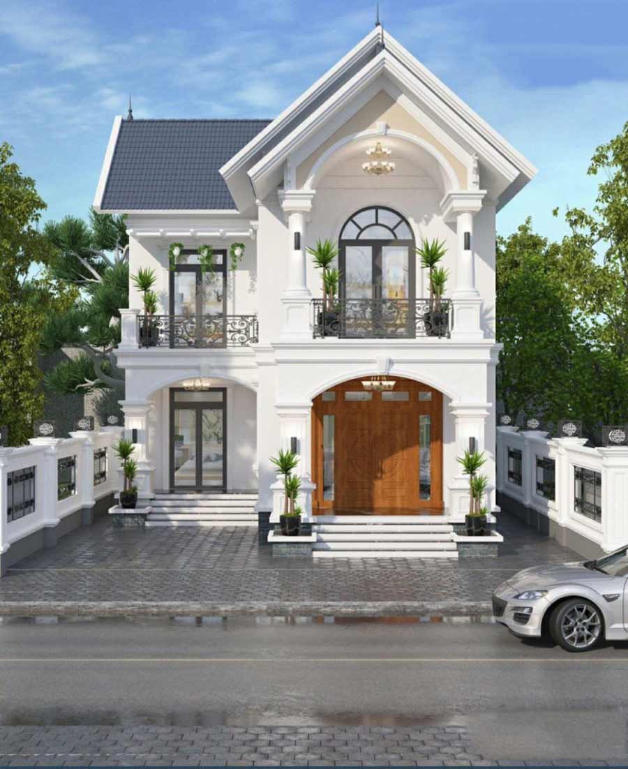 Mẫu thiết kế nhà mái Thái 2 tầng chữ L 4 phòng ngủ