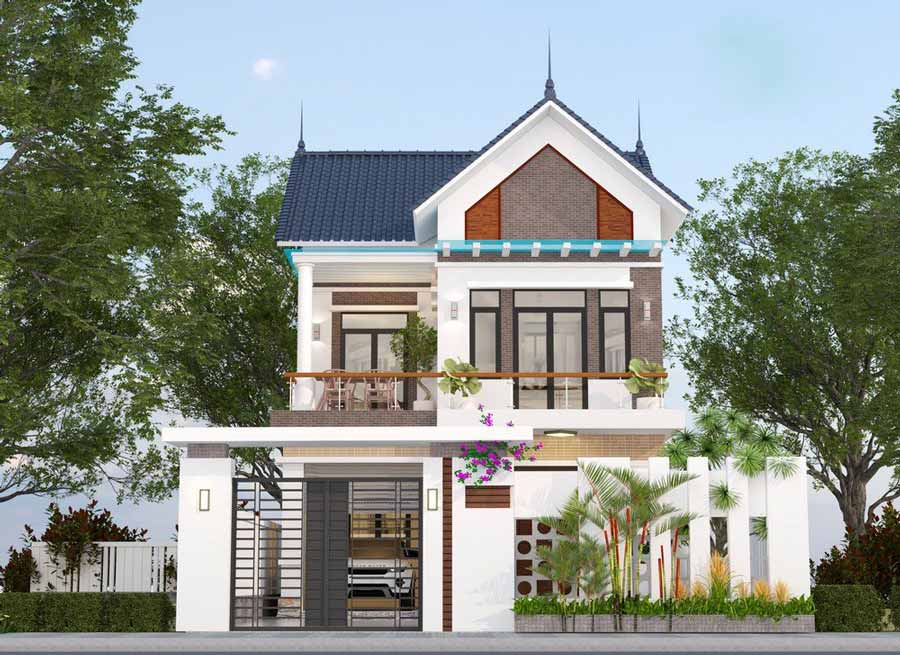 Nhà mái Thái 2 tầng chữ L có gara tiện nghi