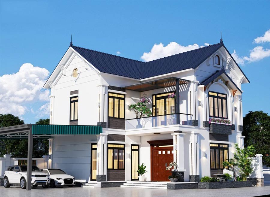 Nhà mái Thái 2 tầng chữ L có gara tiện nghi