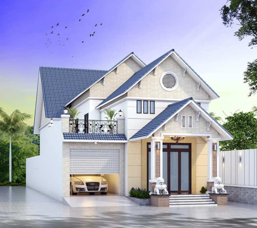 Nhà mái Thái 2 tầng chữ L có gara tiện nghi