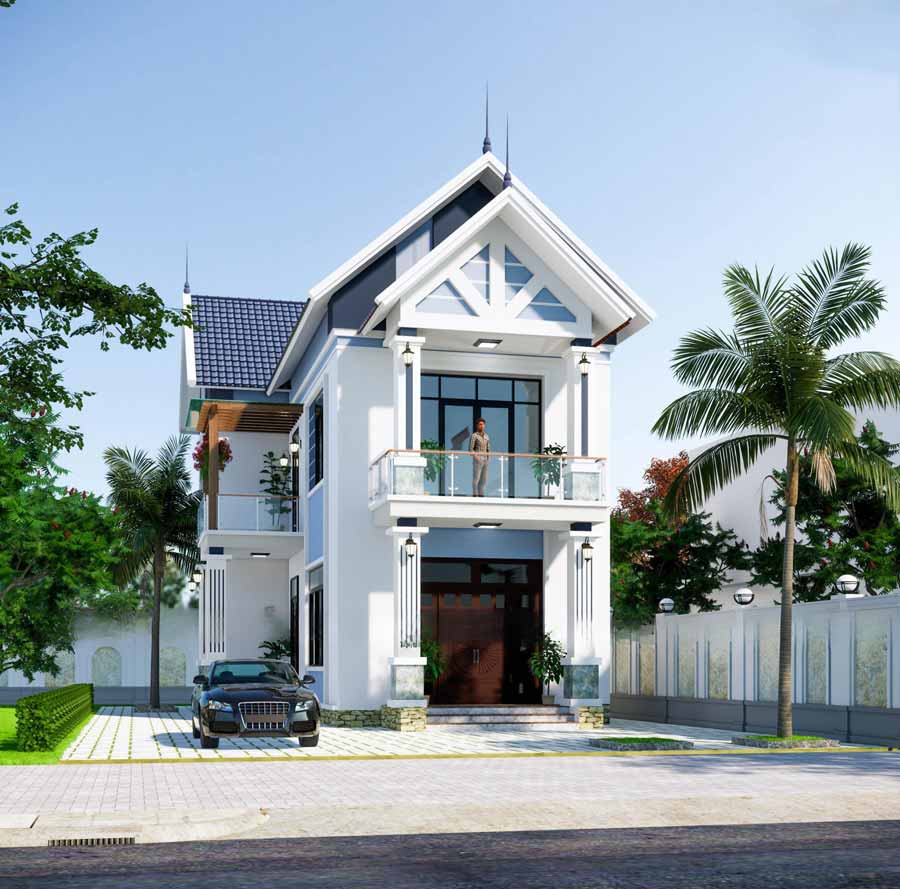 Mẫu nhà mái Thái 2 tầng chữ L hiện đại