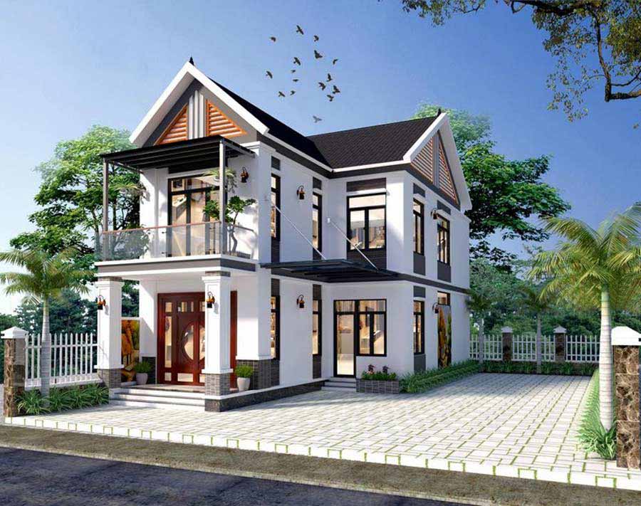 Mẫu nhà mái Thái 2 tầng chữ L hiện đại