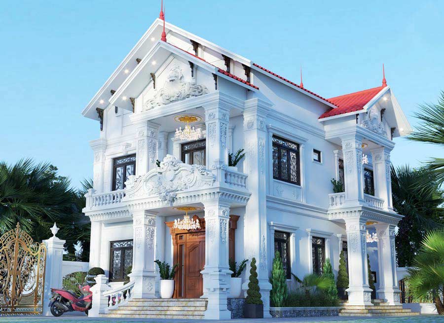 Mẫu nhà mái Thái 2 tầng chữ L kiểu Pháp