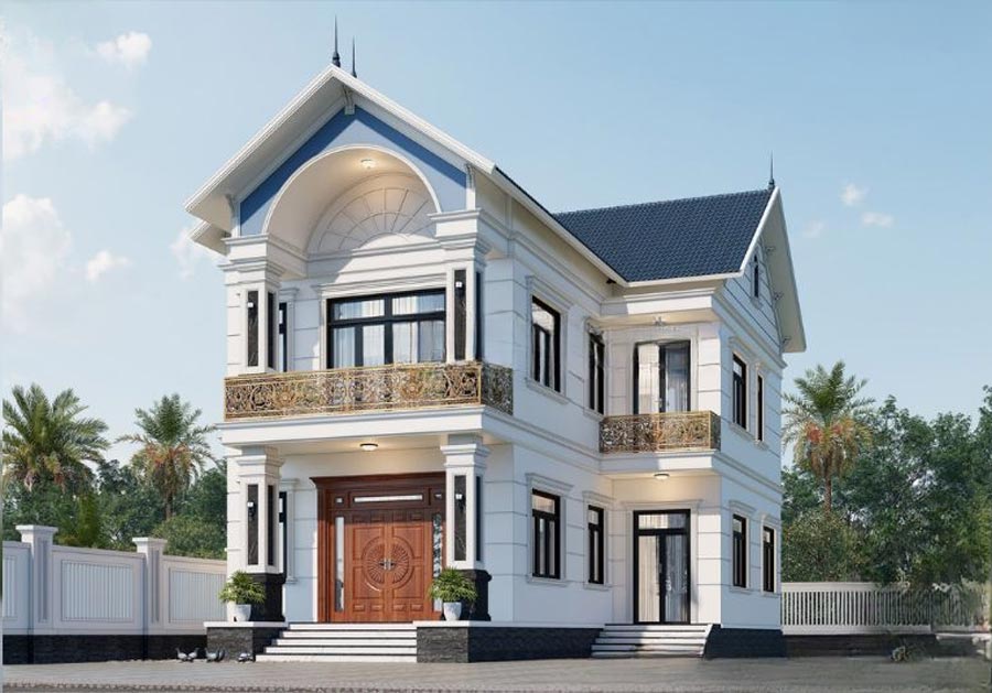 Mẫu nhà mái Thái 2 tầng chữ L tân cổ điển