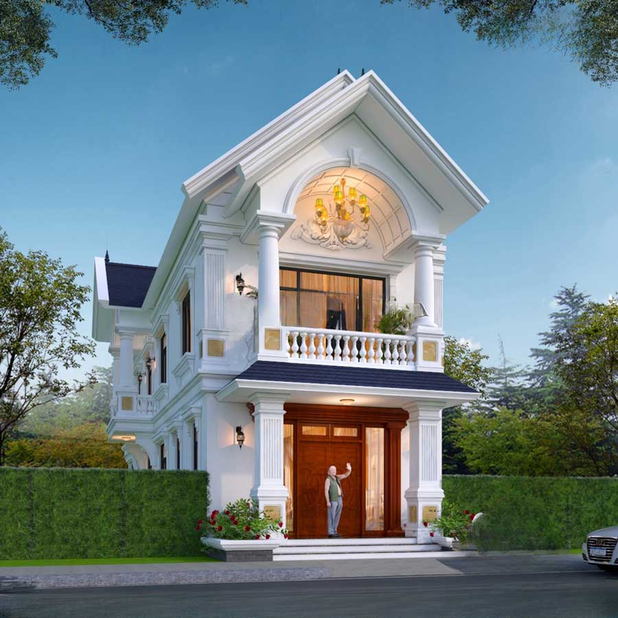 Mẫu nhà mái Thái 2 tầng chữ L tân cổ điển