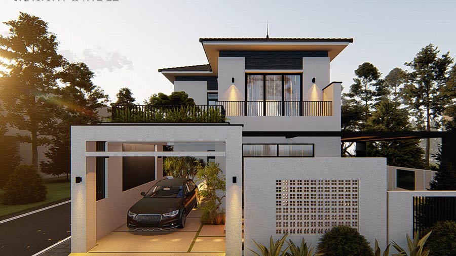 Thiết kế nhà 2 tầng mặt tiền 6m có gara ô tô
