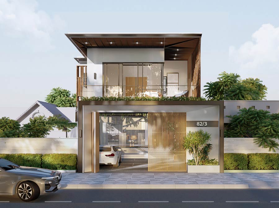 Thiết kế nhà 2 tầng mặt tiền 6m có gara ô tô
