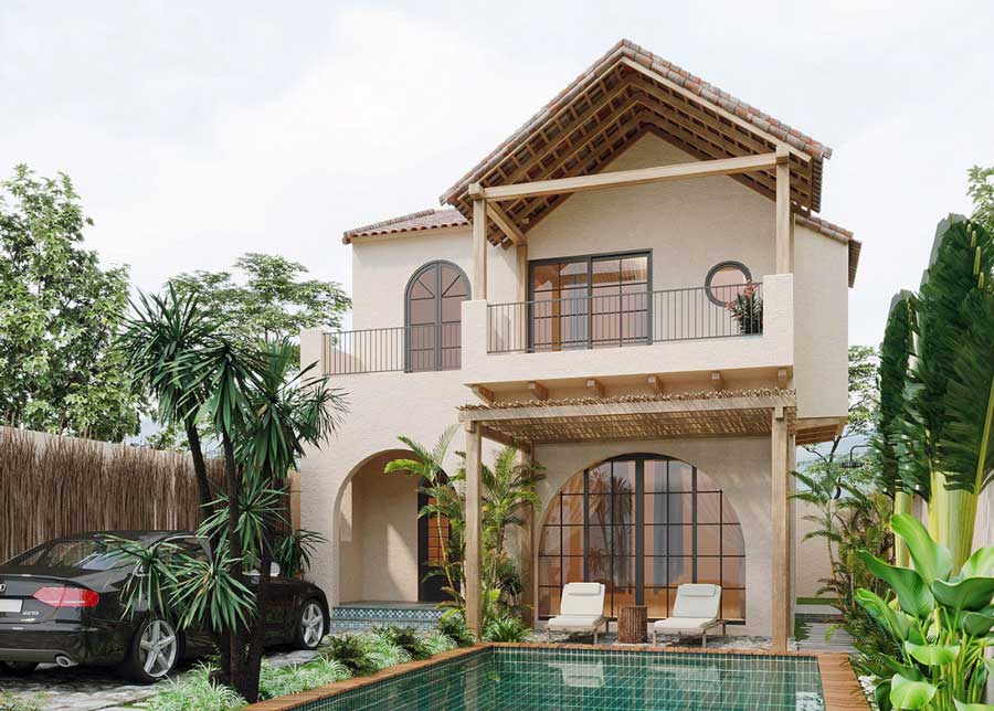 Thiết kế nhà 2 tầng ngang 6m phong cách Địa Trung Hải