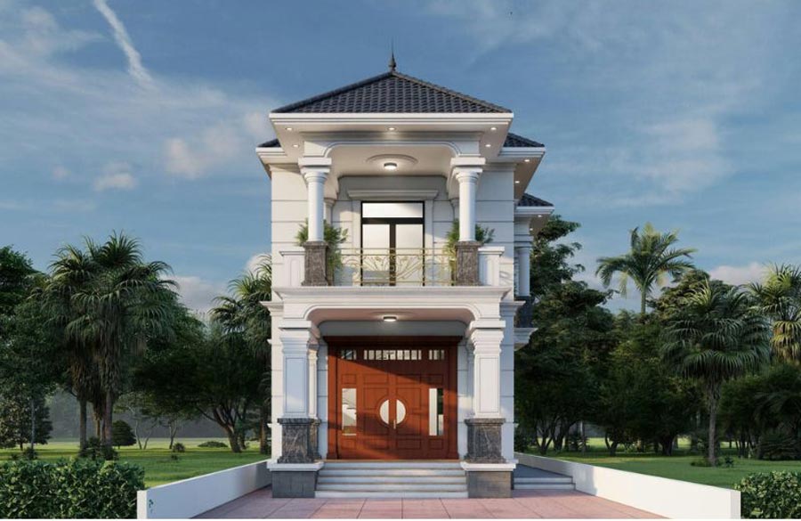 Thiết kế nhà ống 2 tầng mặt tiền 6m mái Nhật