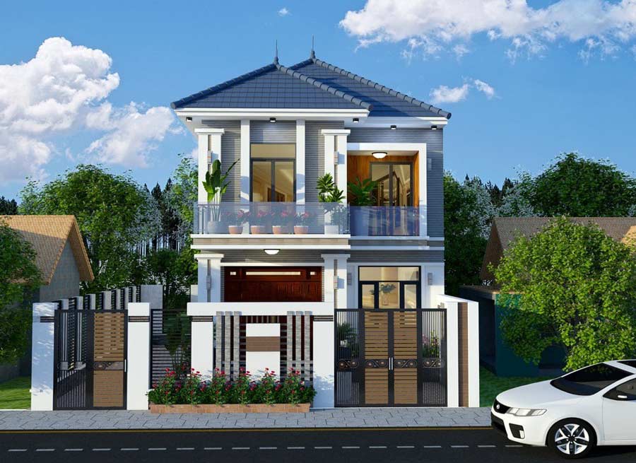 Thiết kế nhà ống 2 tầng mặt tiền 6m mái Nhật