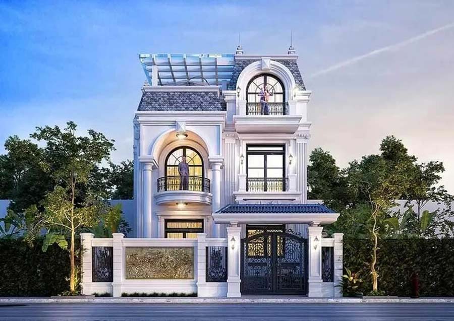 Mẫu nhà 2 tầng mặt tiền 6m phong cách châu Âu