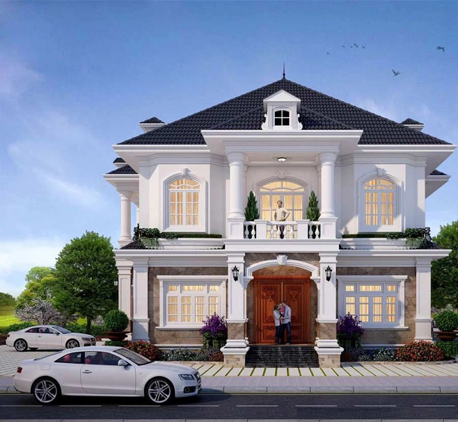 Mẫu nhà 2 tầng mặt tiền 6m phong cách châu Âu