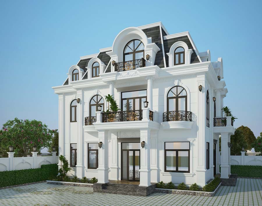 Mẫu thiết kế nhà phố 2 tầng 2 mặt tiền kiểu Pháp