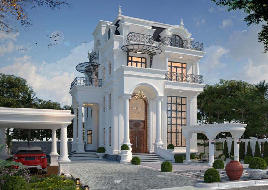 Mẫu thiết kế nhà phố 2 tầng 2 mặt tiền kiểu Pháp