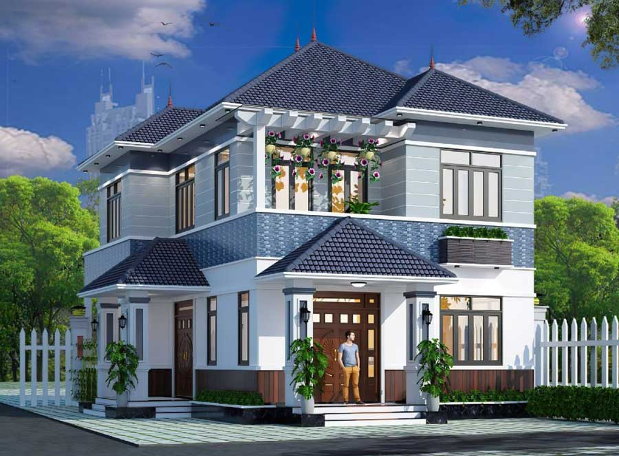Mẫu nhà phố 2 tầng 2 mặt tiền mái Nhật