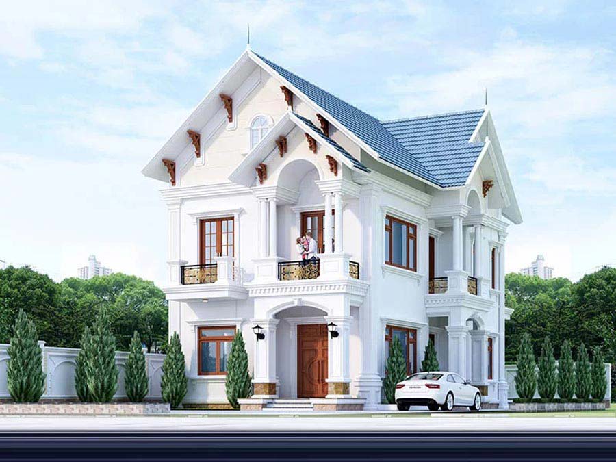 Mẫu nhà phố 2 tầng 2 mặt tiền mái Thái
